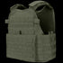 The Condor Modular Operator Plate Carrier Gen II is an olive green tactical vest featuring multiple rows of MOLLE webbing, adjustable shoulder and waist straps, and a padded interior for enhanced comfort and support.